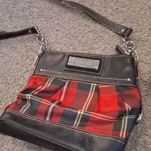 Chaps Plaid Crossbody Bag in Red and Black
